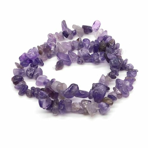 Natürliche blaue Amazonit-Chips, Steinperlen, unregelmäßige Kieskristallperlen zur Schmuckherstellung, DIY-Armband, Halskettenzubehör – Amethyst – 5 Stück (ca. 81 cm) von QPFNEI