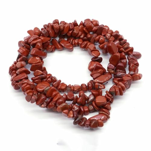 Natürliche blaue Amazonit-Chips, Steinperlen, unregelmäßige Kieskristallperlen zur Schmuckherstellung, DIY-Armband, Halskettenzubehör – Roter Jaspis – 10 Stück (ca. 81 cm) von QPFNEI