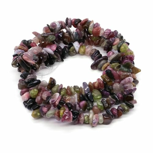Natürliche blaue Amazonit-Chips, Steinperlen, unregelmäßiger Kies, Kristallperle zur Schmuckherstellung, DIY-Armband, Halskettenzubehör – Farbe: Turmalin, 10 Stück (ca. 81 cm) von QPFNEI