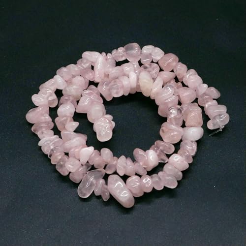 Natürliche blaue Amazonit-Chips, Steinperlen, unregelmäßiger Kies, Kristallperle zur Schmuckherstellung, DIY-Armband, Halskettenzubehör – Rosenquarz – 10 Stück (ca. 40,6 cm) von QPFNEI