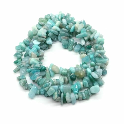 Natürliche blaue Amazonit-Splitter, Steinperlen, unregelmäßige Kieskristallperlen zur Schmuckherstellung, DIY-Armband, Halskettenzubehör – Blauer Amazonit, 5 Stück (ca. 81 cm) von QPFNEI