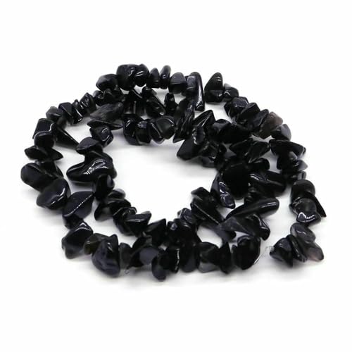 Natürliche blaue Amazonit-Splitter, Steinperlen, unregelmäßige Kieskristallperlen zur Schmuckherstellung, DIY-Armband, Halskettenzubehör – Schwarzer Obsidian – 5 Stück (ca. 81 cm) von QPFNEI