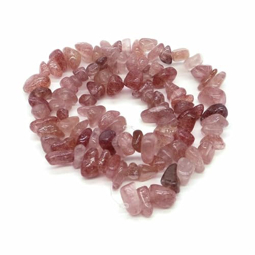 Natürliche blaue Amazonit-Splitter, Steinperlen, unregelmäßiger Kies, Kristallperle zur Schmuckherstellung, DIY-Armband, Halskettenzubehör – Erdbeerquarz – 10 Stück (ca. 81 cm) von QPFNEI