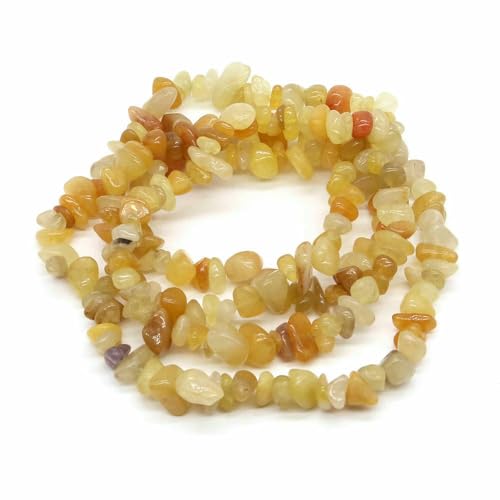 Natürliche blaue Amazonit-Splitter, Steinperlen, unregelmäßiger Kies, Kristallperle zur Schmuckherstellung, DIY-Armband, Halskettenzubehör – Gelbe Jade – 5 Stück (ca. 81 cm) von QPFNEI