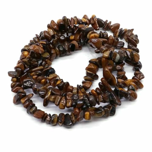 Natürliche blaue Amazonit-Splitter, Steinperlen, unregelmäßiger Kies, Kristallperle zur Schmuckherstellung, DIY-Armband, Halskettenzubehör – Tigerauge – 10 Stück (ca. 81 cm) von QPFNEI