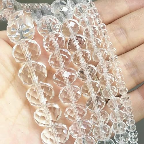 Natürliche facettierte Glaskristall-Rondellperlen, klare runde Perlen zur Schmuckherstellung,DIY-Halsketten, Armbänder, 15 Zoll, 4/6/8/10/12/14,0 mm – 14,0 mm (50–60 Stück) von QPFNEI