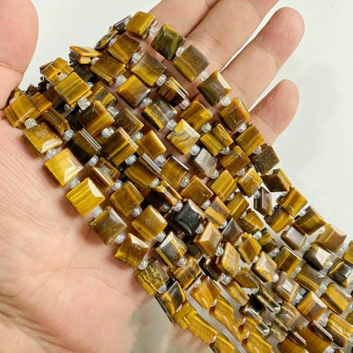 Natürliche gelbe Tigerauge-Steinperlen, lose, runde, ovale, flache Chips, Herzform, Abstandsperlen zur Schmuckherstellung, Armband, Halskette, Nr. 22 von QPFNEI