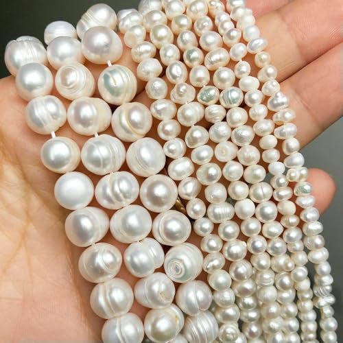 Natürliche weiße Süßwasserperlen, unregelmäßige runde Zuchtperlen für handgefertigte Armbänder von Frauen zum Selbermachen, 4–5 mm Natürliche weiße Süßwasserperlen, unregelmäßige runde Zuchtperlen für handgefertigte Armbänder von Frauen zum Selbermachen, 4–5 mm von QPFNEI