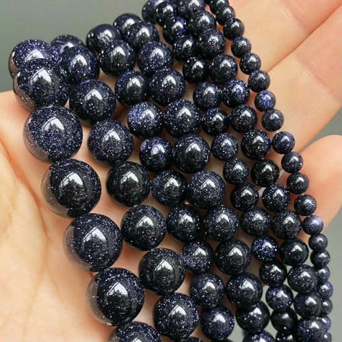 Naturstein, blaue Türkise, Achate, Tigerauge, Lapislazuli, Amazonit, runde Perlen zur Schmuckherstellung, DIY-Armbandzubehör, Blauer Sand, 6 mm (ca. 61 Stück) von QPFNEI
