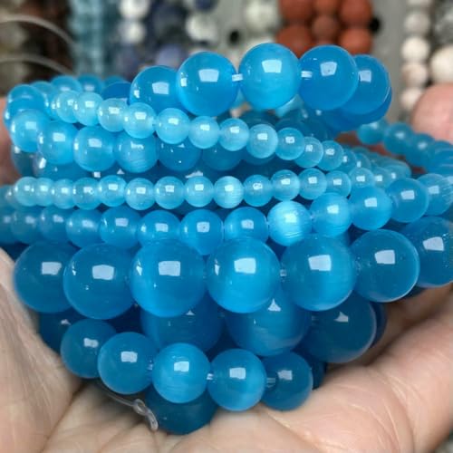 Naturstein, bunt, rosa-weiß, Mondstein, Katzenaugen-Perlen zur Schmuckherstellung, lose Abstandsperlen, DIY-Charm-Armband, Halskette, 38,1 cm, Seeblau, 8 mm, 45 bis 46 Stück Naturstein, bunt, rosa-weiß, Mondstein, Katzenaugen-Perlen zur Schmuckherstellung, lose Abstandsperlen, DIY-Charm-Armband, Halskette, 38,1 cm, Seeblau, 8 mm, 45 bis 46 Stück von QPFNEI