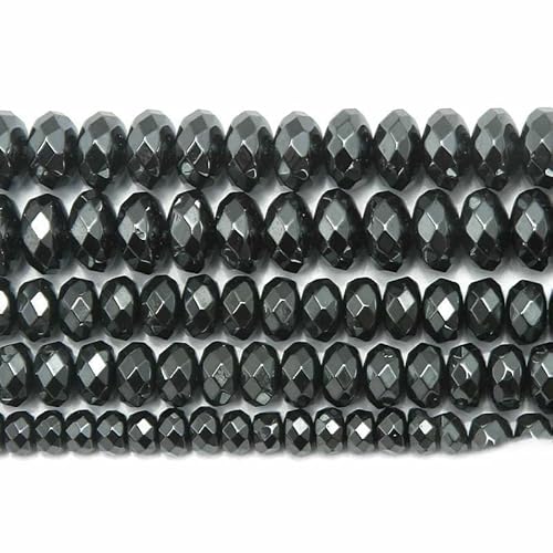 Naturstein, nicht magnetisch, facettierte Rondelle, schwarze Hämatitperlen, 4 x 6, 5 x 8, 6 x 10 mm, 38,1 cm pro Strang, Auswahlgröße: 4 x 6 mm, 90 Stück Perlen von QPFNEI