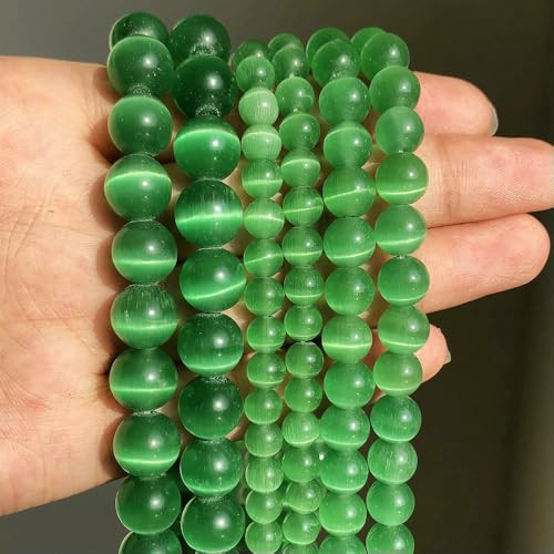 Naturstein, rosa-weißer Mondstein, Katzenaugen-Perle zur Schmuckherstellung, glatte, lose Abstandsperlen, Opal, DIY-Charm-Armbänder, Halsketten, Grün, 8 mm, 46 Stück Perlen von QPFNEI