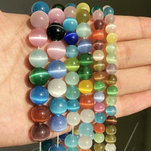 Naturstein, rosa-weißer Mondstein, Katzenaugen-Perle zur Schmuckherstellung, glatte, lose Abstandsperlen, Opal, DIY-Charm-Armbänder, Halsketten, gemischte Farben, 8 mm, 46 Stück Perlen Naturstein, rosa-weißer Mondstein, Katzenaugen-Perle zur Schmuckherstellung, glatte, lose Abstandsperlen, Opal, DIY-Charm-Armbänder, Halsketten, gemischte Farben, 8 mm, 46 Stück Perlen von QPFNEI