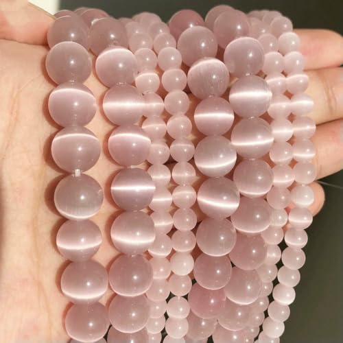 Naturstein, rosa-weißer Mondstein, Katzenaugen-Perle zur Schmuckherstellung, glatte, lose Abstandsperlen, Opal, DIY-Charm-Armbänder, Halsketten – Hellrosa – 8 mm, 46 Perlen Naturstein, rosa-weißer Mondstein, Katzenaugen-Perle zur Schmuckherstellung, glatte, lose Abstandsperlen, Opal, DIY-Charm-Armbänder, Halsketten – Hellrosa – 8 mm, 46 Perlen von QPFNEI