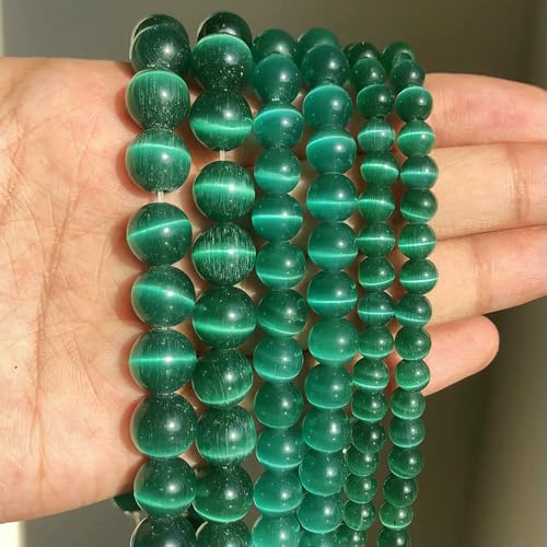 Naturstein, rosa-weißer Mondstein, Katzenaugenperle zur Schmuckherstellung, glatte, lose Abstandsperlen, Opal, DIY-Charm-Armbänder, Halsketten – Dunkelgrün – 4,0 mm, 91 Perlen von QPFNEI