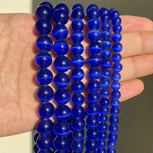 Naturstein, rosa-weißer Mondstein, Katzenaugenperlen zur Schmuckherstellung, glatter, loser Abstandshalter, Opal, DIY-Charm-Armbänder, Halsketten – Dunkelblau – 12 mm, 28 Perlen von QPFNEI