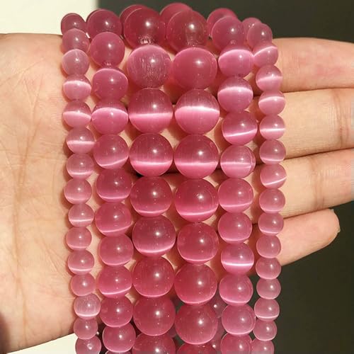 Naturstein, rosa-weißer Mondstein, Katzenaugenperlen zur Schmuckherstellung, glatter, loser Abstandshalter, Opal, DIY-Charm-Armbänder, Halsketten – Fuchsia – 12 mm, 28 Perlen von QPFNEI