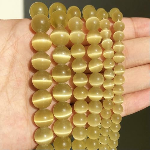 Naturstein, rosa-weißer Mondstein, Katzenaugenperlen zur Schmuckherstellung, glatter, loser Abstandshalter, Opal, DIY-Charm-Armbänder, Halsketten – Goldbronze – 6 mm, 61 Perlen von QPFNEI