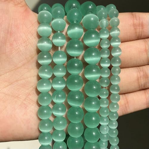 Naturstein, rosa-weißer Mondstein, Katzenaugenperlen zur Schmuckherstellung, glatter, loser Abstandshalter, Opal, DIY-Charm-Armbänder, Halsketten – Mintgrün – 12 mm, 28 Perlen von QPFNEI