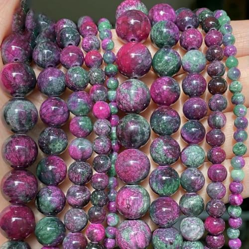 Natursteinperlen, 4, 6, 8, 10 mm, Lava, Amazonit, Achate, Amethyst, Turquoises, Turmalin, runde Perlen zur Schmuckherstellung, DIY-Armbänder – Jade – 10 mm, 36 bis 37 Stück von QPFNEI