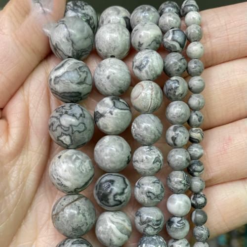 Natursteinperlen, 4, 6, 8, 10 mm, Lava, Amazonit, Achate, Amethyst, Turuoqis, Turmalin, runde Perlen zur Schmuckherstellung, DIY-Armbänder, Kartenjaspis, 4,0 mm, 88 bis 91 Stück von QPFNEI
