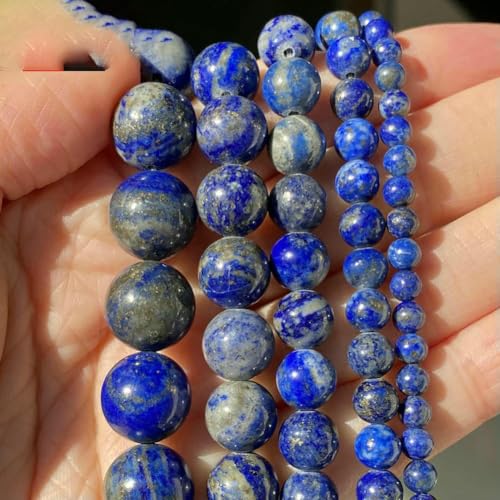 Natursteinperlen, 4, 6, 8, 10 mm, Lava, Amazonit, Achate, Amethyst, Turuoqis, Turmalin, runde Perlen zur Schmuckherstellung, DIY-Armbänder, Lapislazuli, 10 mm, 36 bis 37 Stück von QPFNEI