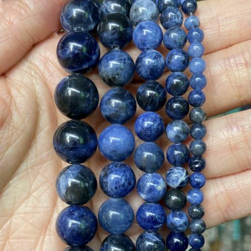 Natursteinperlen, 4, 6, 8, 10 mm, Lava, Amazonit, Achate, Amethyst, Turuoqis, Turmalin, runde Perlen zur Schmuckherstellung, DIY-Armbänder, Sodalith, 4,0 mm, 88 bis 91 Stück von QPFNEI