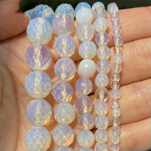 Natursteinperlen, 4, 6, 8, 10 mm, Lava, Amazonit, Achate, Amethyst, Turuoqis, Turmalin, runde Perlen zur Schmuckherstellung, DIY-Armbänder, facettierter Opal, 8 mm, 44 bis 46 Stück von QPFNEI