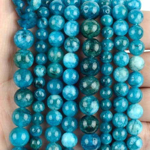 Natursteinperlen, 4, 6, 8, 10 mm, Lava, Amazonit, Achate, Amethyst, Turuoqis, Turmalin, runde Perlen zur Schmuckherstellung, DIY-Armbänder – Blauer Apatit, Jade – 10 mm, 36 bis 37 Stü von QPFNEI