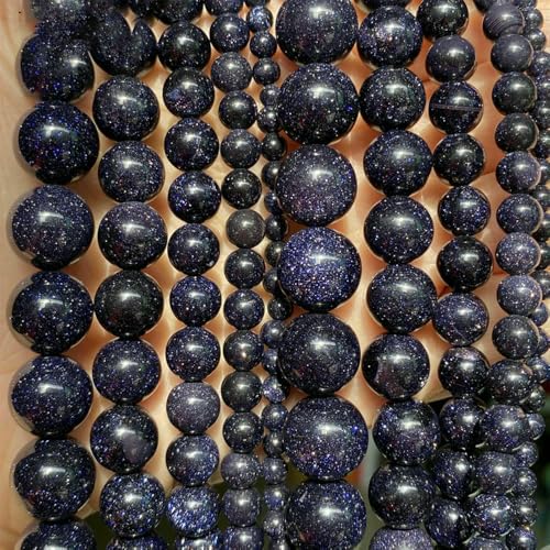 Natursteinperlen, 4, 6, 8, 10 mm, Lava, Amazonit, Achate, Amethyst, Turuoqis, Turmalin, runde Perlen zur Schmuckherstellung, DIY-Armbänder – blauer Sandstein – 6 mm, 58 bis 61 Stück von QPFNEI