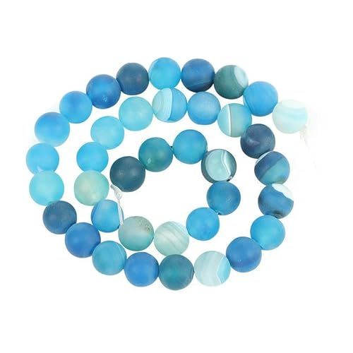 Natursteinperlen, Malachit, Amazonit, Achat, Tigerauge, Türkis, Kristallperlen zur Schmuckherstellung, DIY-Armbänder, Zubehör – Blau gestreifter Achat – 12 mm – ca. 30 Stück von QPFNEI
