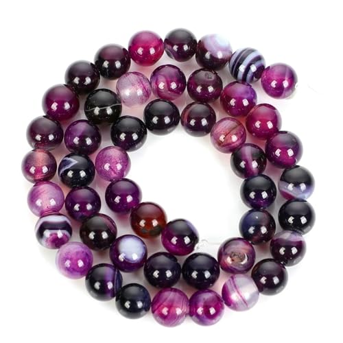 Natursteinperlen, Malachit, Amazonit, Achat, Tigerauge, Türkis, Kristallperlen zur Schmuckherstellung, DIY-Armbänder, Zubehör – Lila gestreifter Achat – 12 mm – ca. 30 Stück von QPFNEI