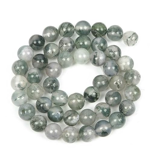 Natursteinperlen, Malachit, Amazonit, Achat, Tigerauge, Türkis, Kristallperlen zur Schmuckherstellung, DIY-Armbänder, Zubehör – Moosgrasstein – 12 mm – ca. 30 Stück von QPFNEI
