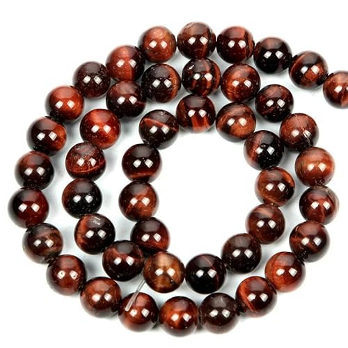Natursteinperlen, Malachit, Amazonit, Achat, Tigerauge, Türkis, Kristallperlen zur Schmuckherstellung, DIY-Armbänder, Zubehör – Rotes Tigerauge – 12 mm – ca. 30 Stück von QPFNEI