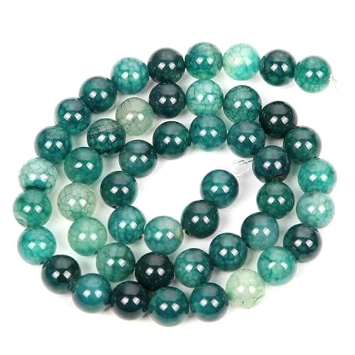 Natursteinperlen, Malachit, Amazonit, Achat, Tigerauge, Türkis, Kristallperlen zur Schmuckherstellung, DIY-Armbänder, Zubehör – grüne rissige Achate – 10 mm – ca. 38 Stück von QPFNEI