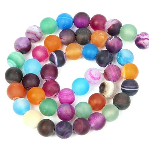 Natursteinperlen, Malachit, Amazonit, Achat, Tigerauge, Türkis, Kristallperlen zur Schmuckherstellung, DIY-Armbänder, Zubehör – mehrfarbige Adern – 10 mm – ca. 38 Stück von QPFNEI