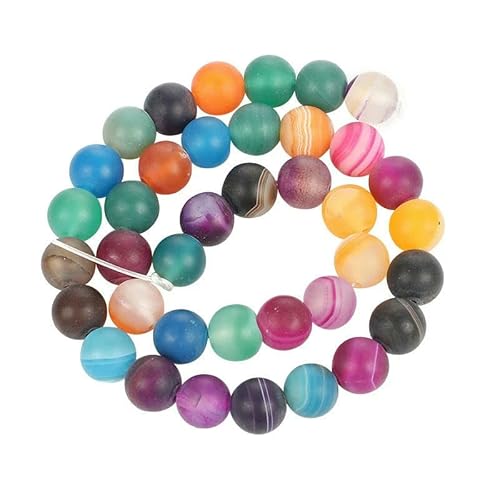 Natursteinperlen, Malachit, Amazonit, Achat, Tigerauge, Türkis, Kristallperlen zur Schmuckherstellung, DIY-Armbänder, Zubehör – mehrfarbiger Streifen-Achat – 8 mm – ca. 45 Stück von QPFNEI