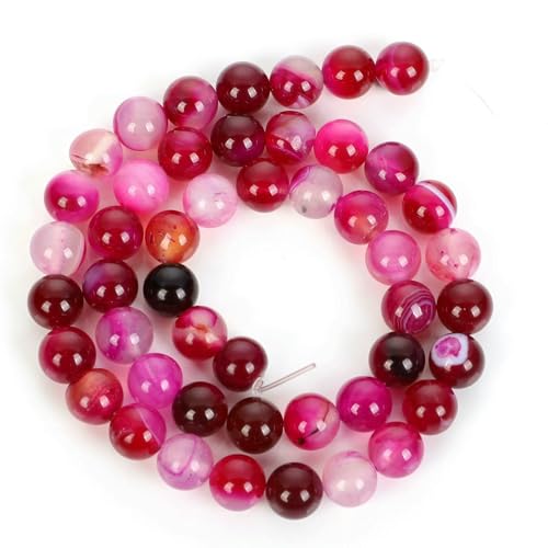 Natursteinperlen, Malachit, Amazonit, Achat, Tigerauge, Türkis, Kristallperlen zur Schmuckherstellung, DIY-Armbänder, Zubehör – rosarot gestreift – 12 mm – ca. 30 Stück von QPFNEI
