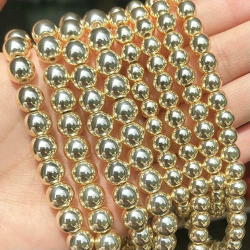 Natursteinperlen, glatt, schwarz, Hämatit, rund, lose Perlen zur Schmuckherstellung, DIY-Armbandzubehör, 15 Zoll, 2/3/4/6/8/10/12 mm, 9 Karat Gold, 4,0 mm (ca. 100 Stück) von QPFNEI