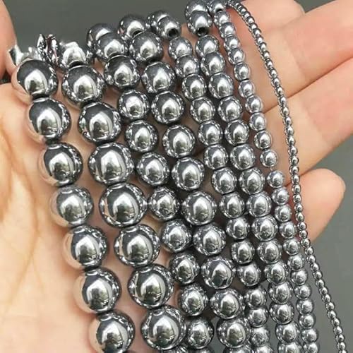 Natursteinperlen, glatt, schwarz, Hämatit, rund, lose Perlen zur Schmuckherstellung, DIY-Armbandzubehör, 15 Zoll, 2/3/4/6/8/10/12 mm, Rhodium, 12 mm (ca. 30 Stück) von QPFNEI