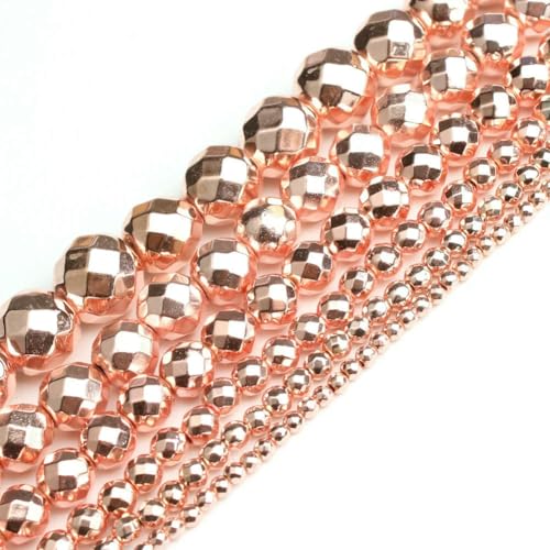 Natursteinperlen, glatt, schwarz, Hämatit, rund, lose Perlen zur Schmuckherstellung, DIY-Armbandzubehör, 15 Zoll, 2/3/4/6/8/10/12 mm, facettiert, Roségold, 10 mm (ca. 40 Stück) von QPFNEI
