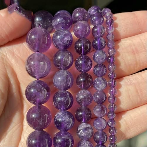 Natursteinperlen 4 6 8 10 mm Lava Amazonit Achate Amethyst Turuoqises Turmalin Runde Perlen zur Schmuckherstellung DIY-Armbänder-Amethyst-4,0 mm 88 bis 91 Stück von QPFNEI