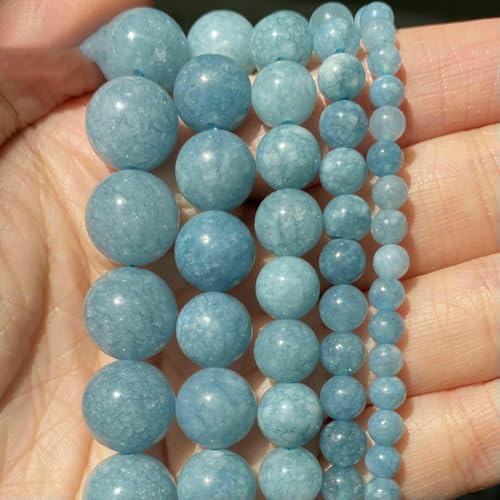 Natursteinperlen 4 6 8 10 mm Lava Amazonit Achate Amethyst Turuoqises Turmalin Runde Perlen zur Schmuckherstellung DIY-Armbänder-Aquamarin-8 mm 44 bis 46 Stück von QPFNEI