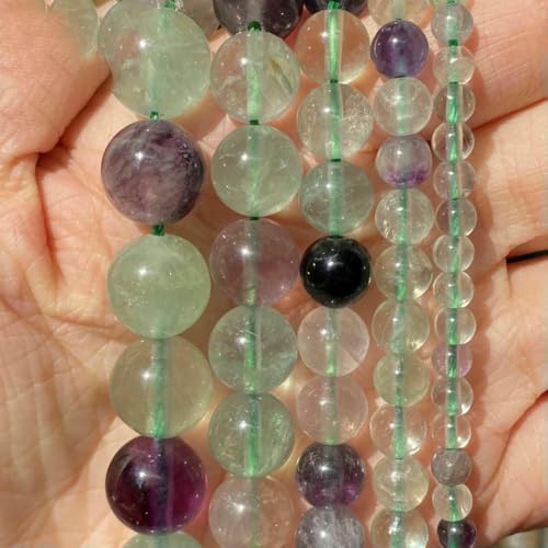 Natursteinperlen 4 6 8 10 mm Lava Amazonit Achate Amethyst Turuoqises Turmalin Runde Perlen zur Schmuckherstellung DIY-Armbänder-Fluorit-10 mm 36 bis 37 Stück von QPFNEI