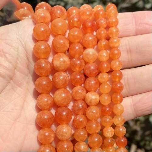 Natursteinperlen 4 6 8 10 mm Lava Amazonit Achate Amethyst Turuoqises Turmalin Runde Perlen zur Schmuckherstellung DIY-Armbänder-Orange Sonnenstein-10 mm 36 bis 37 Stück von QPFNEI