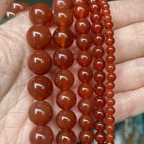Natursteinperlen 4 6 8 10 mm Lava Amazonit Achate Amethyst Turuoqises Turmalin Runde Perlen zur Schmuckherstellung DIY-Armbänder-Roter Achat-10 mm 36 bis 37 Stück von QPFNEI