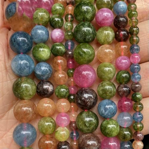Natursteinperlen 4 6 8 10 mm Lava Amazonit Achate Amethyst Turuoqises Turmalin Runde Perlen zur Schmuckherstellung DIY-Armbänder-Turmalin-10 mm 36 bis 37 Stück von QPFNEI