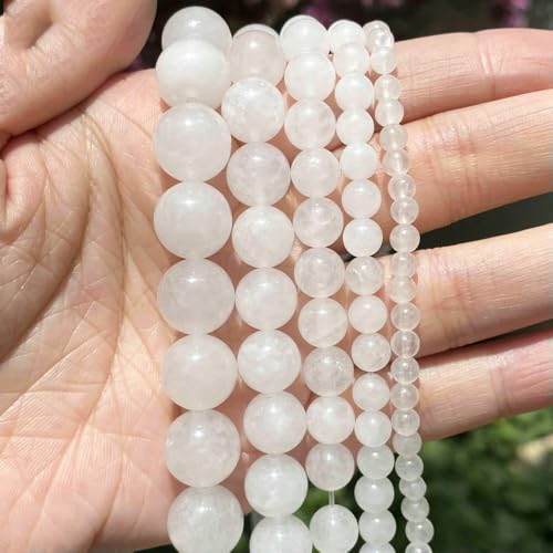 Natursteinperlen 4 6 8 10 mm Lava Amazonit Achate Amethyst Turuoqises Turmalin Runde Perlen zur Schmuckherstellung DIY-Armbänder-Weiße Jade-8 mm 44 bis 46 Stück von QPFNEI