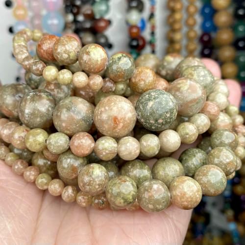 Natursteinperlen 4 6 8 10 mm Tigerauge Lava Amazonit Türkis Verkrustete Achate Jaspis Perlen zur Schmuckherstellung DIY Armband Halskette-Unakit-6 mm 59 bis 61 Stück von QPFNEI