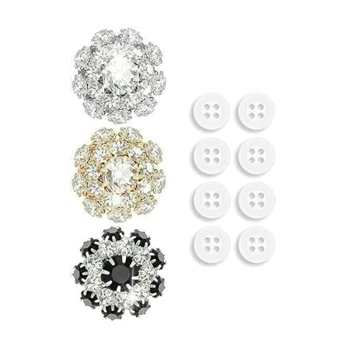 Stück Strass-Knopfabdeckungen mit 8 Stück Nähknöpfen, Kristallknöpfe, zum Anklipsen, Knopfschmuck, Damen, zum Nähen, Basteln, Dekorieren, gemischt von QPFNEI